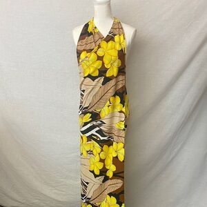 Vintage Tropical Floral Halter Maxi Dress
